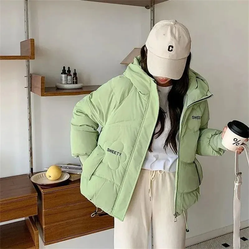 2024 New Winter Jacket Women Puffer Warm Parkas Long Sleeve Female Casual Down Cotton Padded Jacket Short Hooded Outwear Ladies