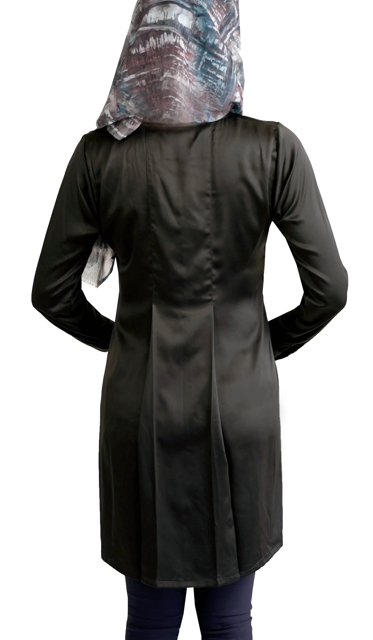 Althea Silky Formal Long Modest Tunic Dress - Black - FINAL SALE