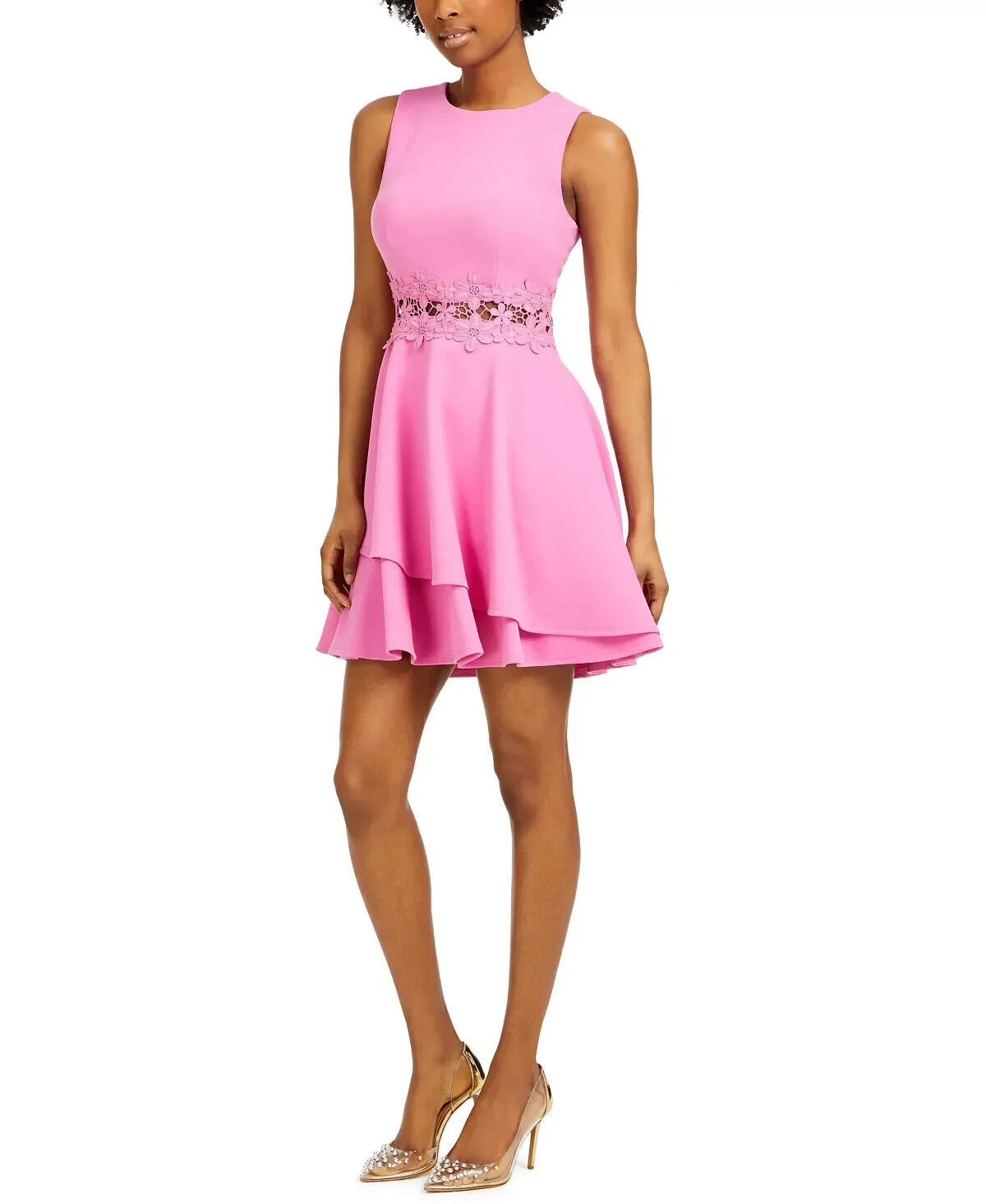 B Darlin Juniors' Peekaboo Lace-Trim Dress