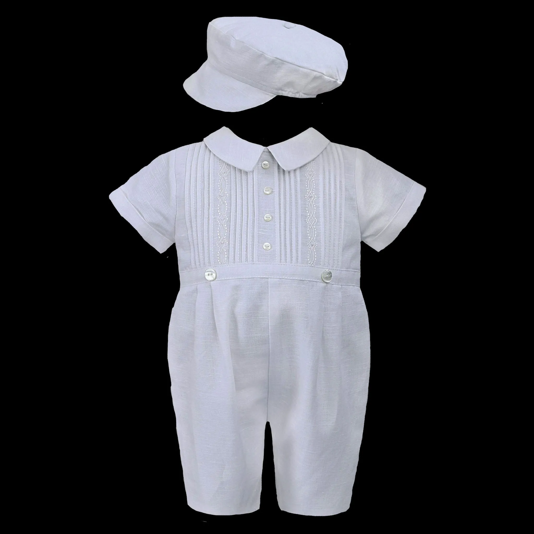 Baby Boy White Romper with matching hat - Christening - Sarah Louise C3003