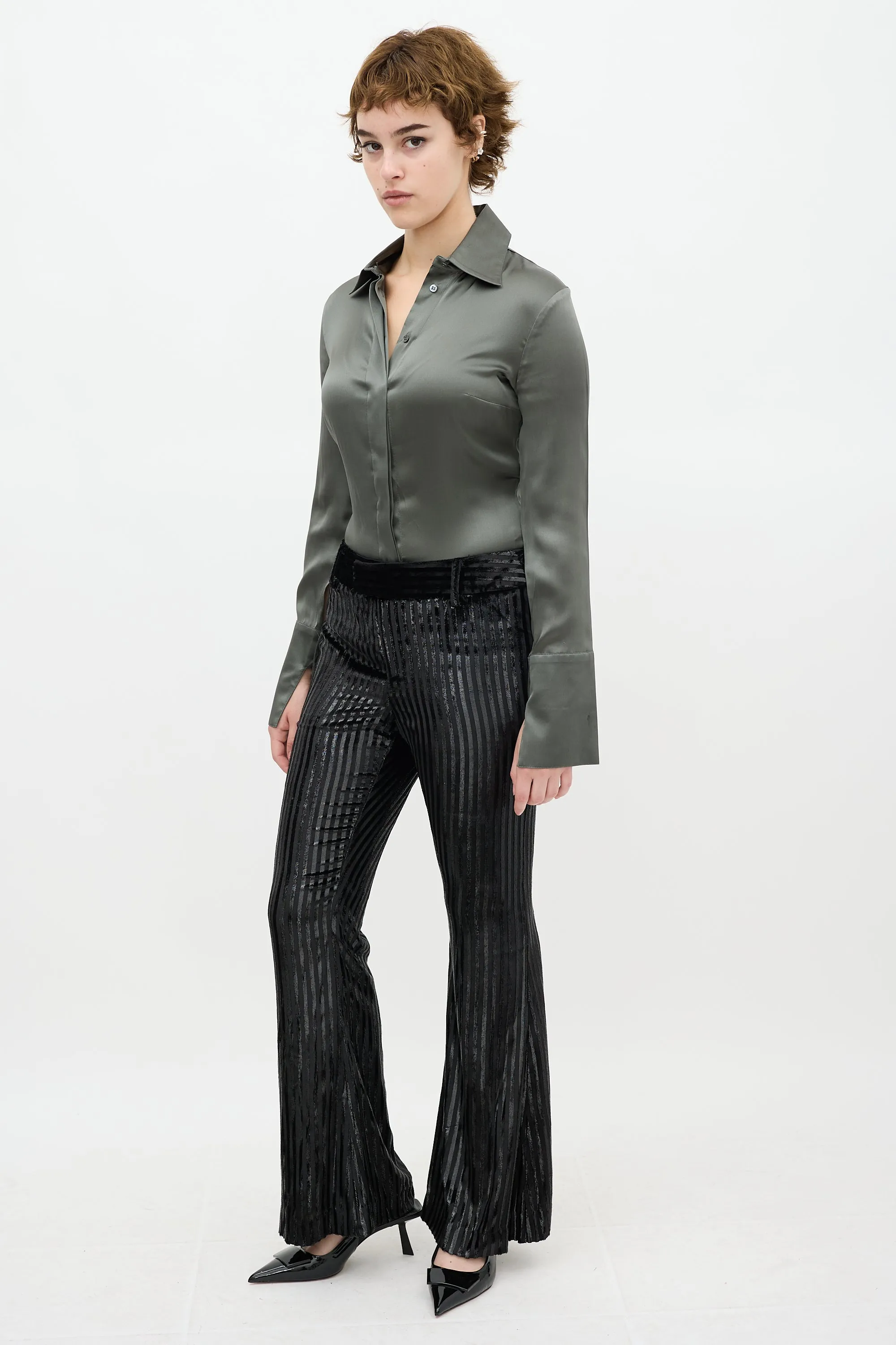 Black Velvet Metallic Striped Pant
