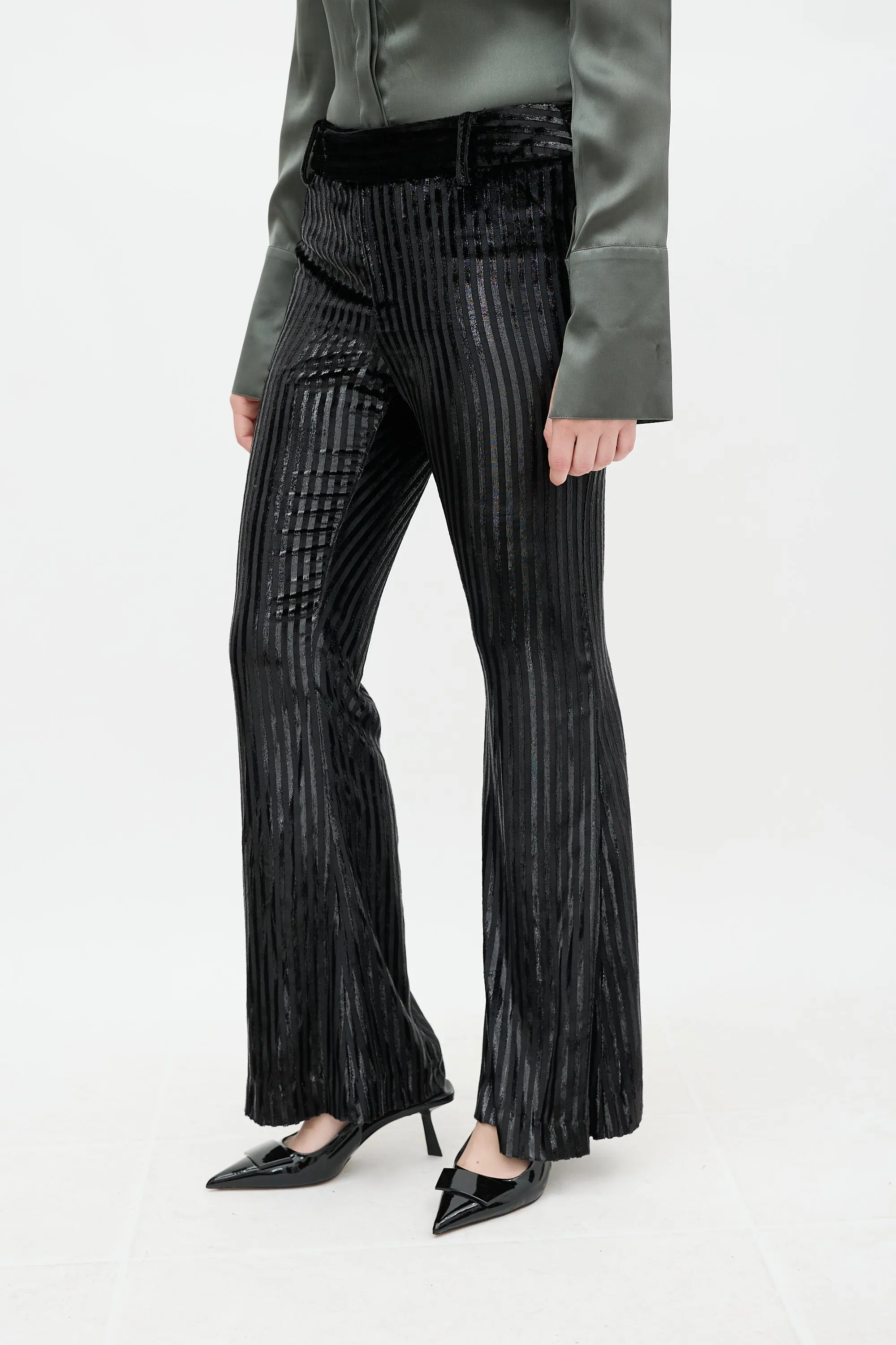 Black Velvet Metallic Striped Pant