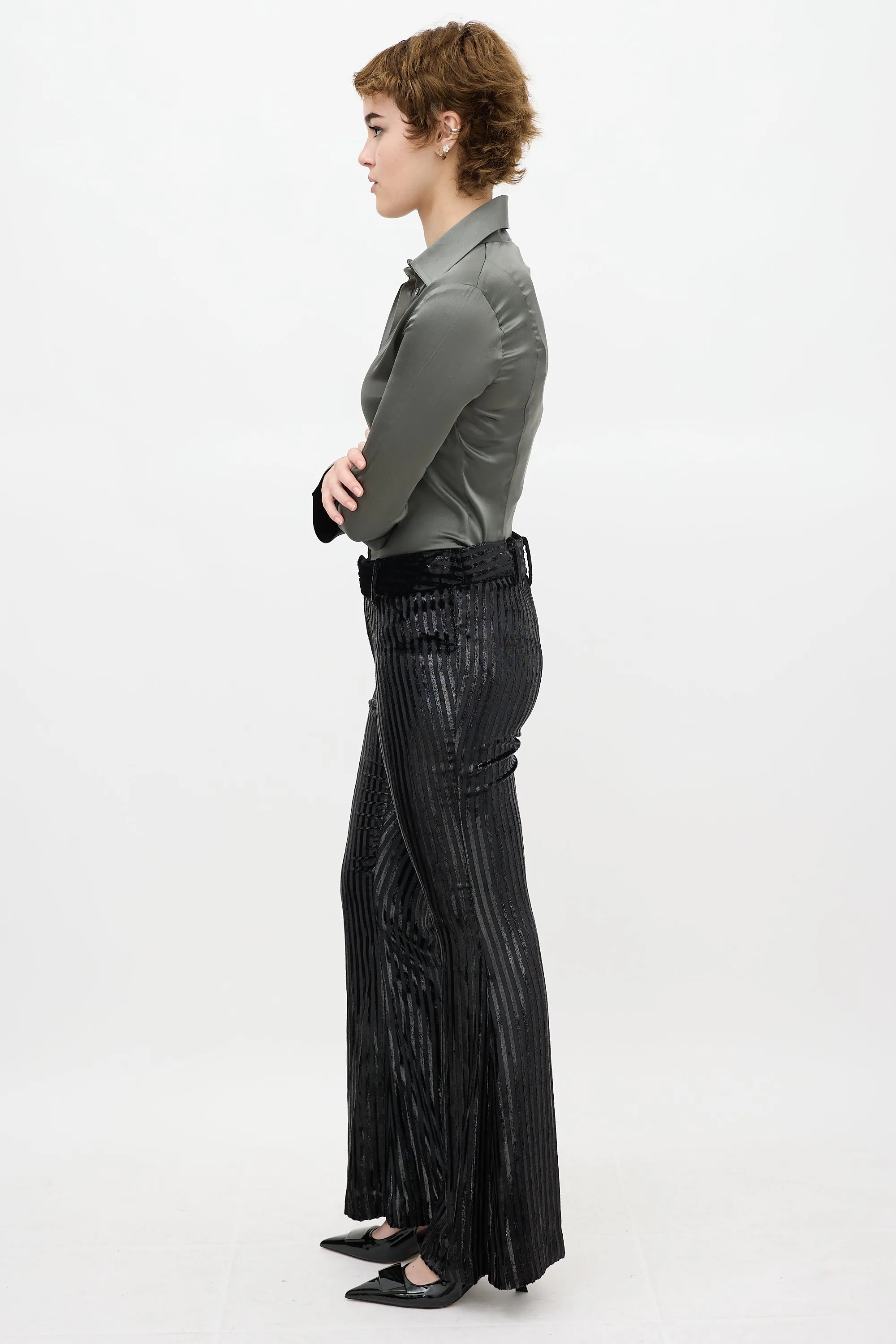 Black Velvet Metallic Striped Pant