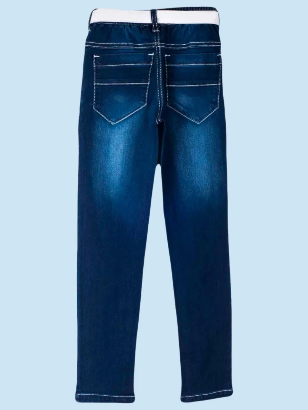 Boys' Dark Wash Denim Jeans with White Belt Accent