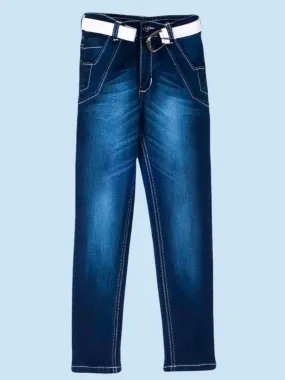 Boys' Dark Wash Denim Jeans with White Belt Accent