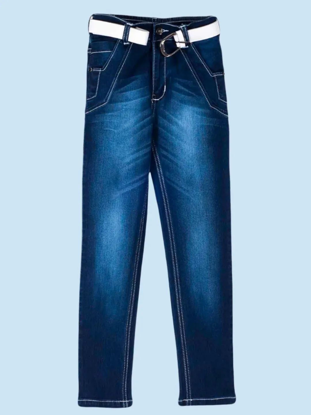 Boys' Dark Wash Denim Jeans with White Belt Accent