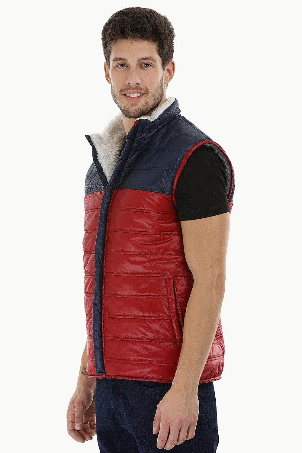 Color-Block Quilted Jacket with Sherpa Lining