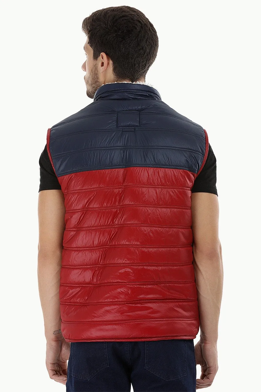 Color-Block Quilted Jacket with Sherpa Lining
