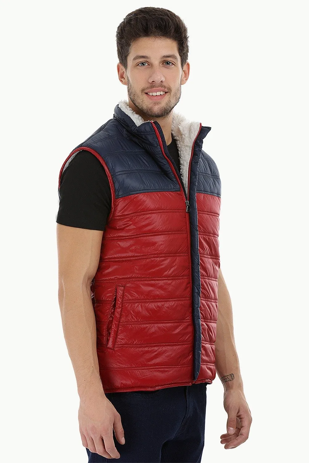 Color-Block Quilted Jacket with Sherpa Lining