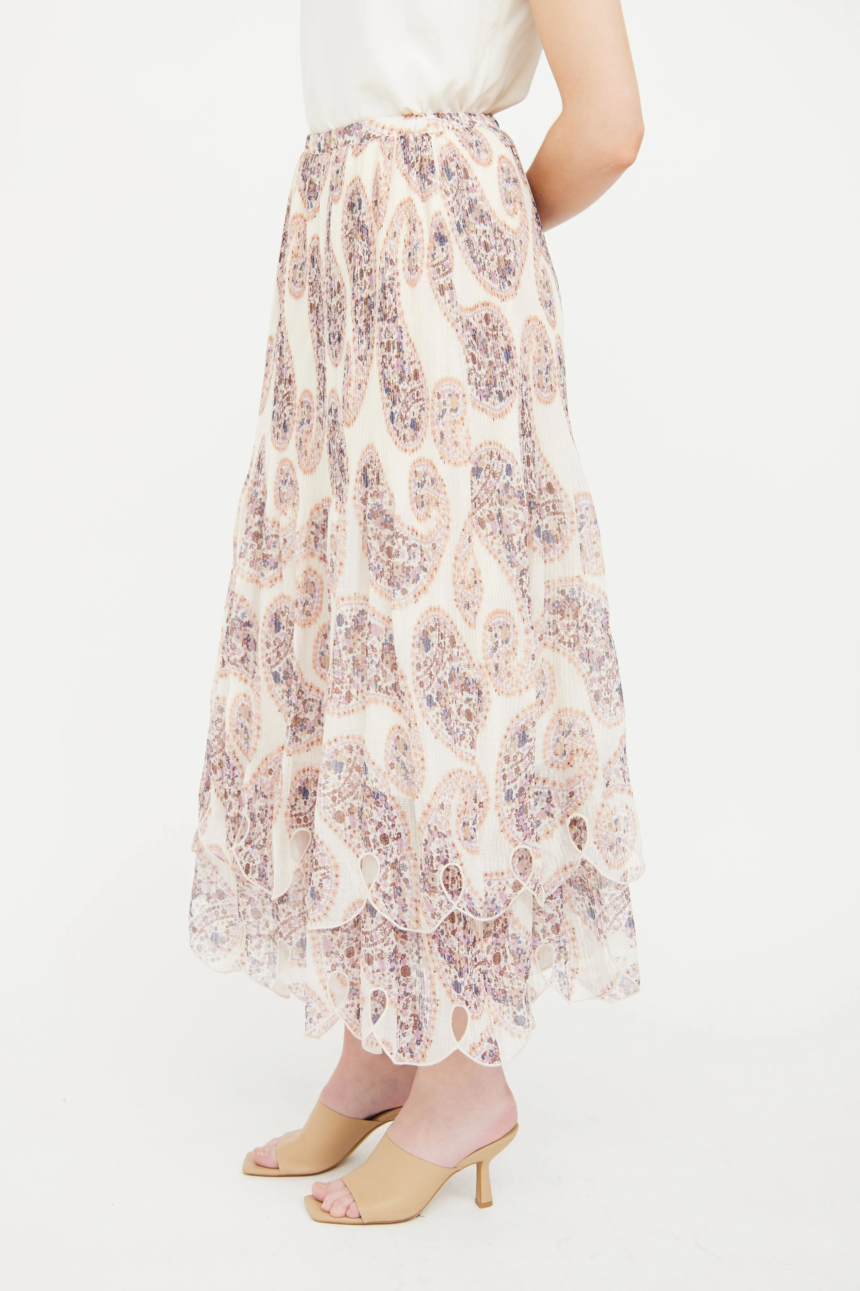 Cream Paisley Pleat Maxi Skirt