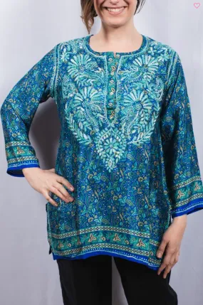 Dolma Silk Embroidered Tunic Teal
