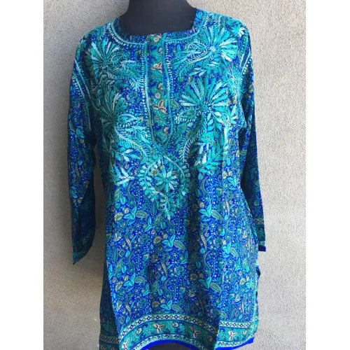 Dolma Silk Embroidered Tunic Teal