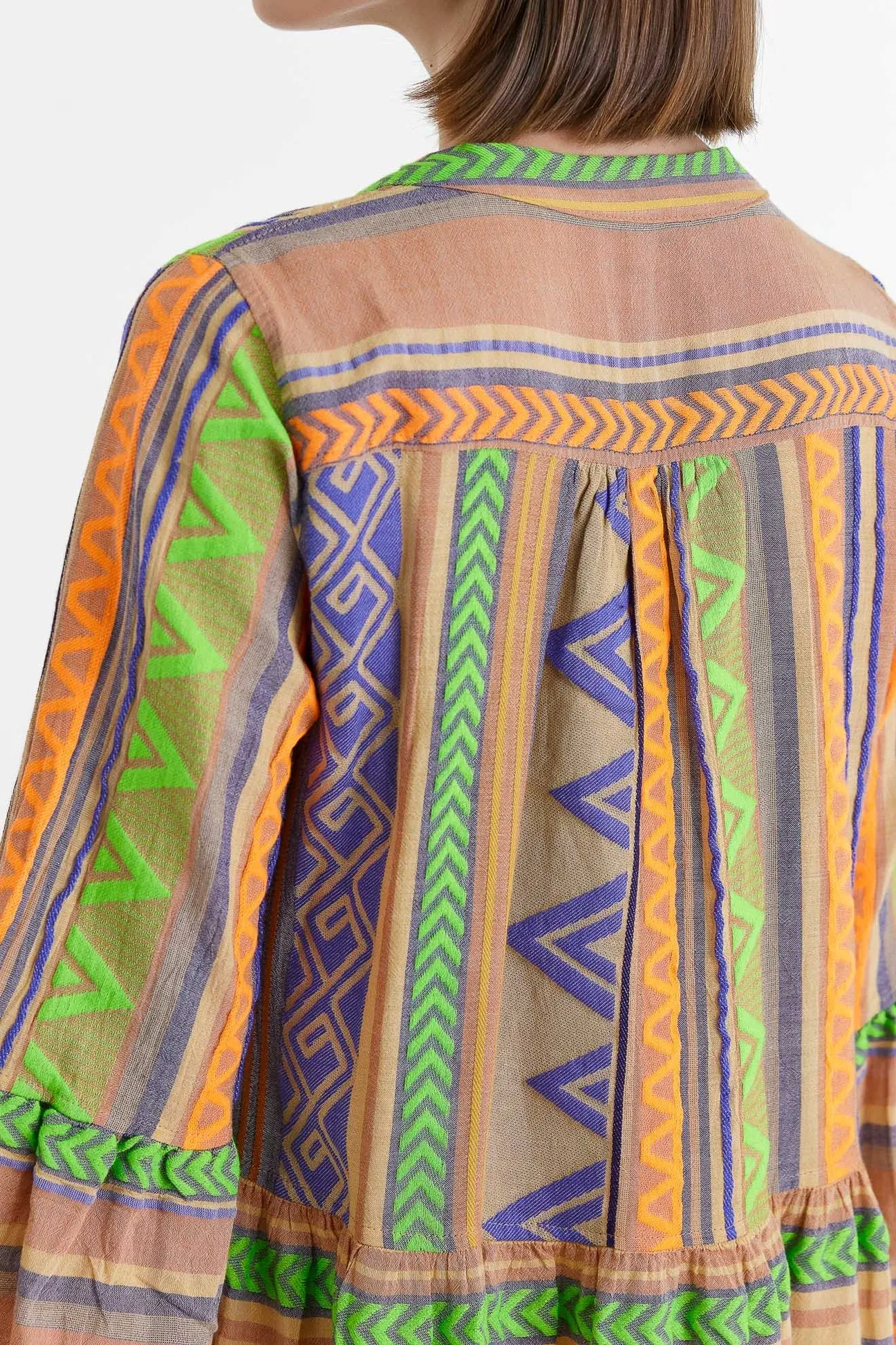 Ella Short Dress Green/Neon Orange