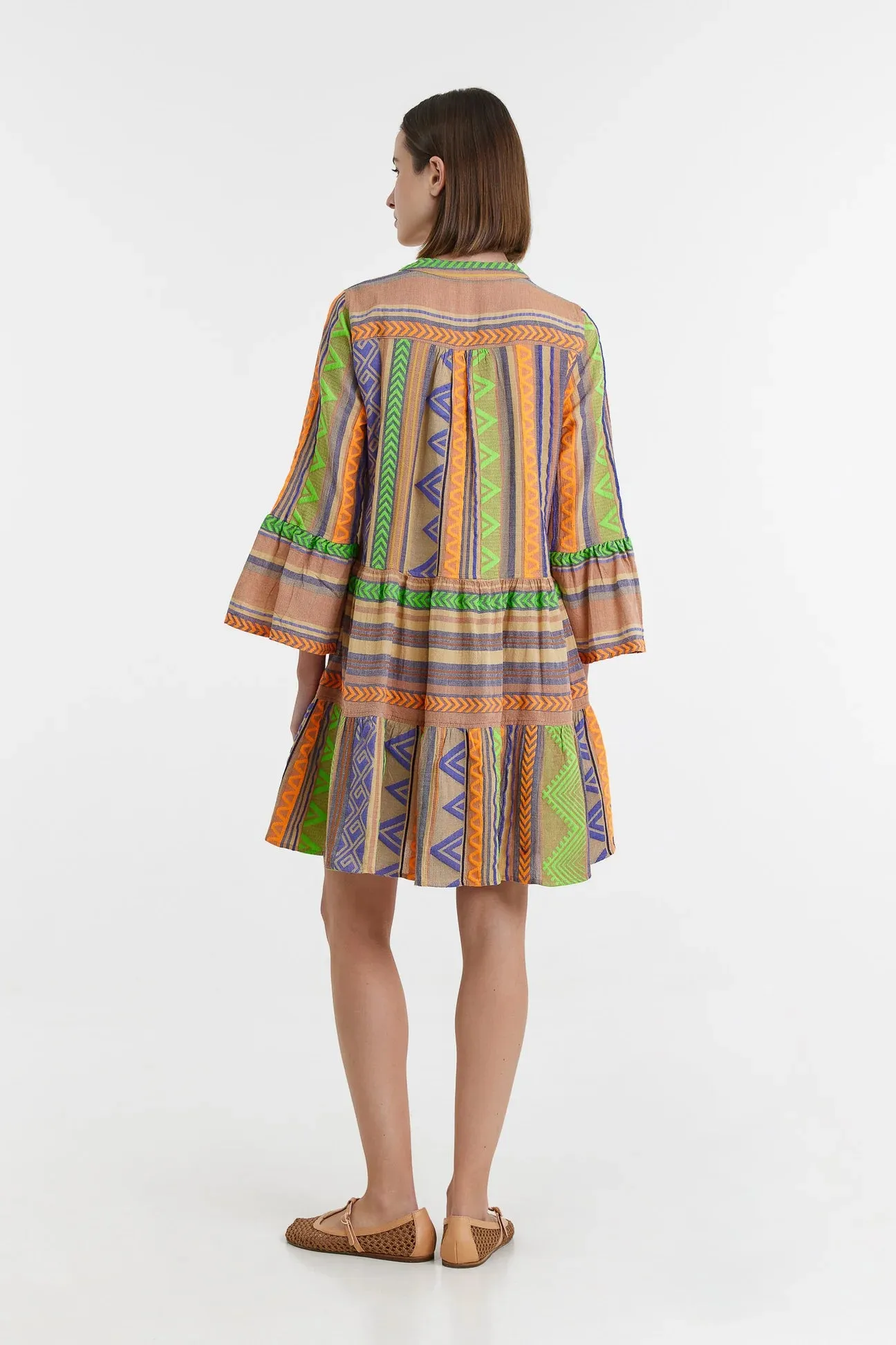 Ella Short Dress Green/Neon Orange