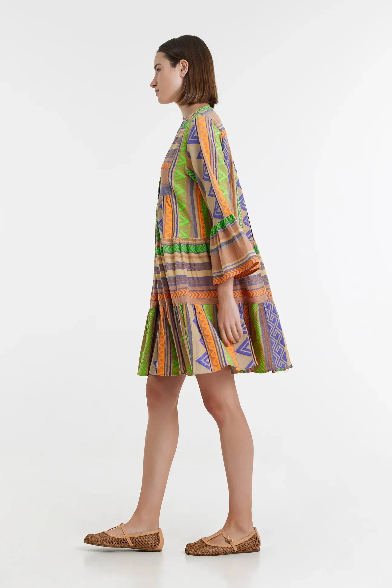Ella Short Dress Green/Neon Orange