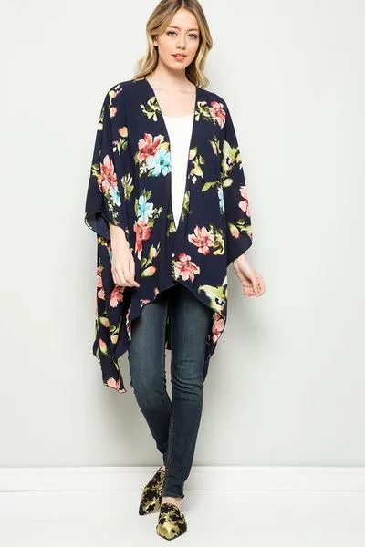 Fresh Cut Flowers Kimono in Navy