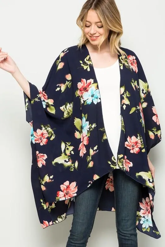 Fresh Cut Flowers Kimono in Navy