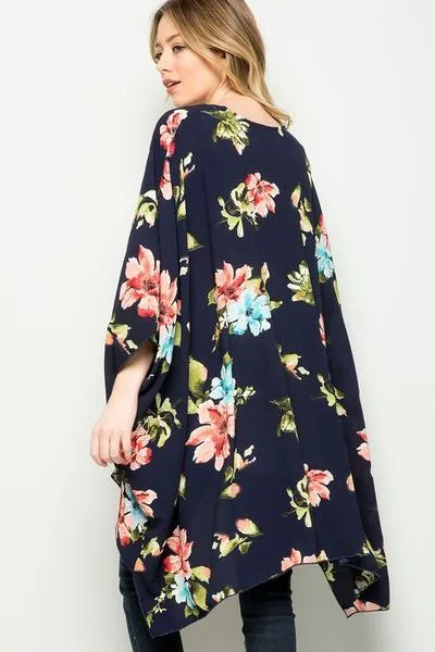 Fresh Cut Flowers Kimono in Navy