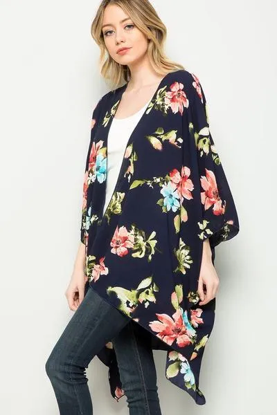 Fresh Cut Flowers Kimono in Navy