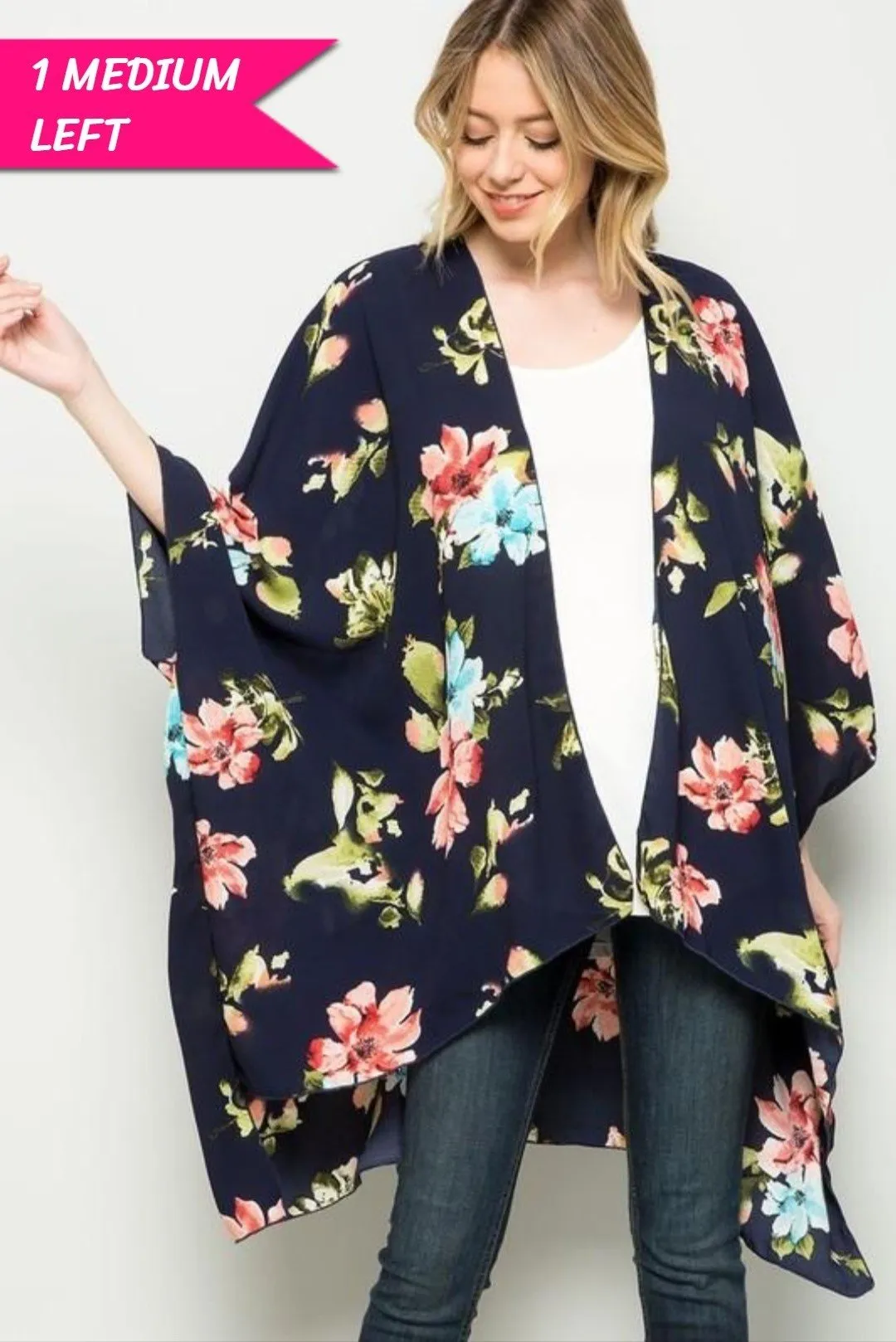 Fresh Cut Flowers Kimono in Navy