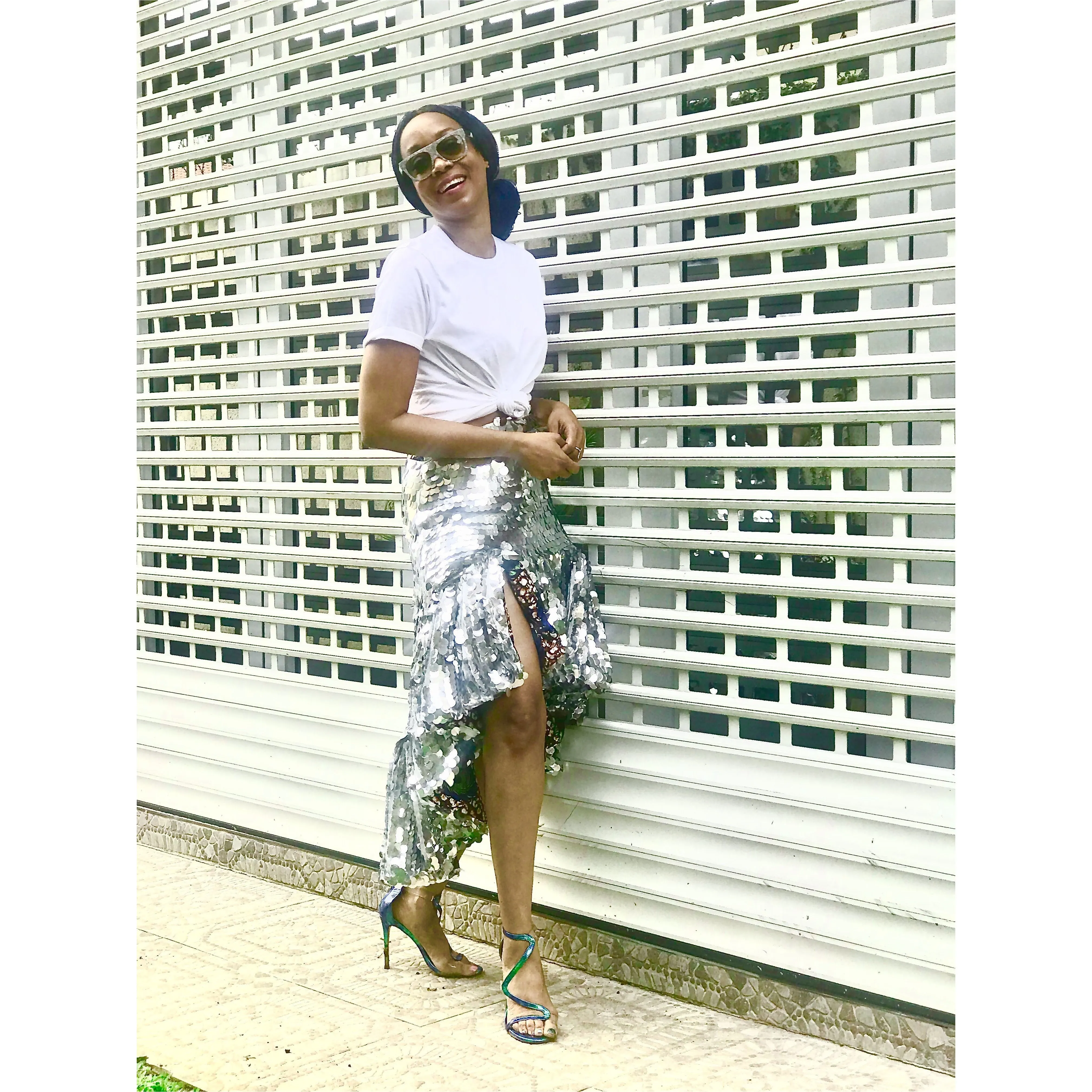 Hand Finished MariYA Sequined Skirt in Peacock Print