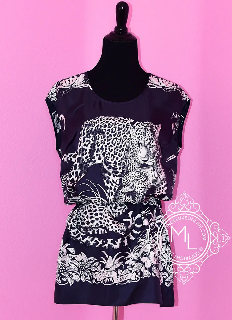 Hermes Black Navy Jungle Love Silk Tunic Dress 34 fit 36