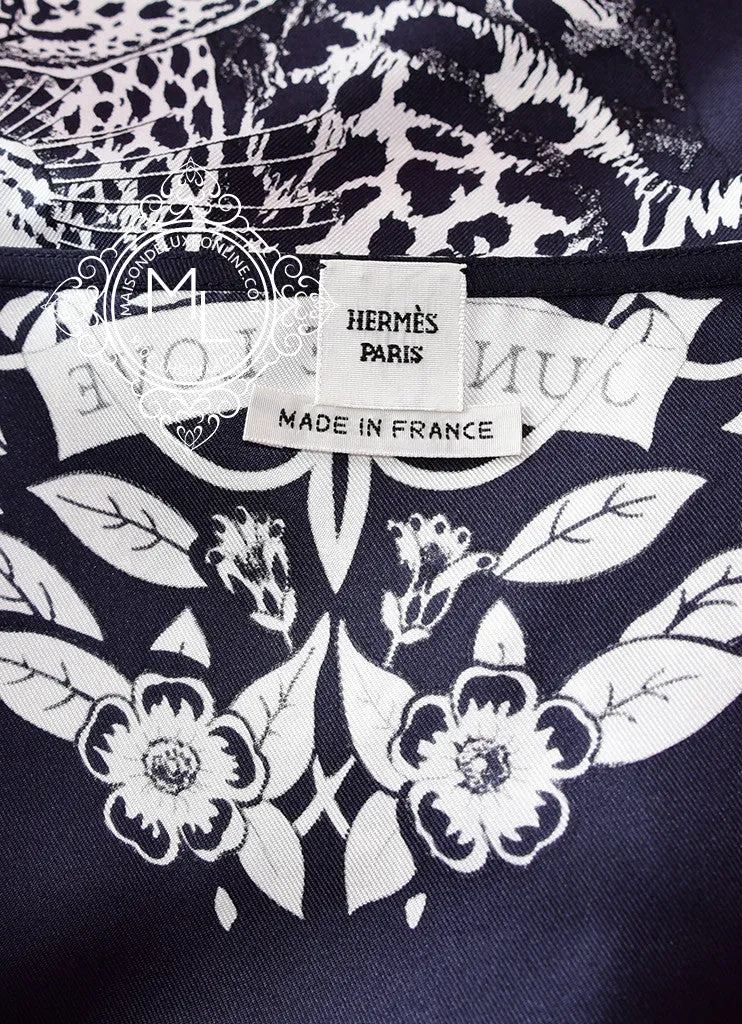 Hermes Black Navy Jungle Love Silk Tunic Dress 34 fit 36
