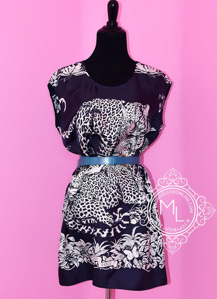 Hermes Black Navy Jungle Love Silk Tunic Dress 34 fit 36