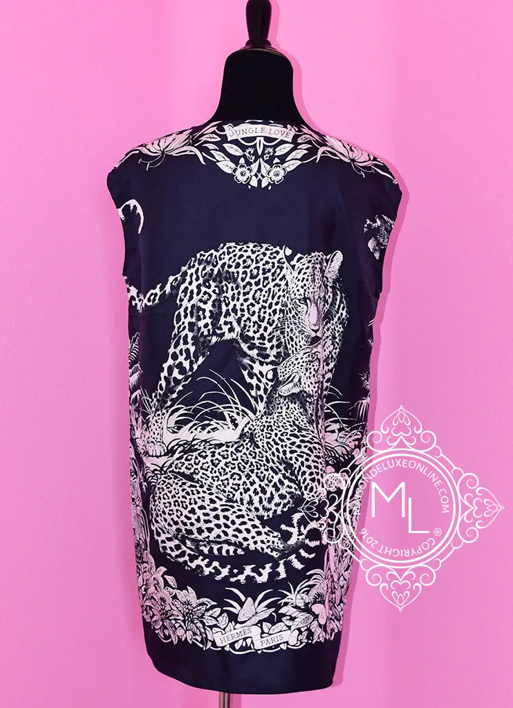 Hermes Black Navy Jungle Love Silk Tunic Dress 34 fit 36