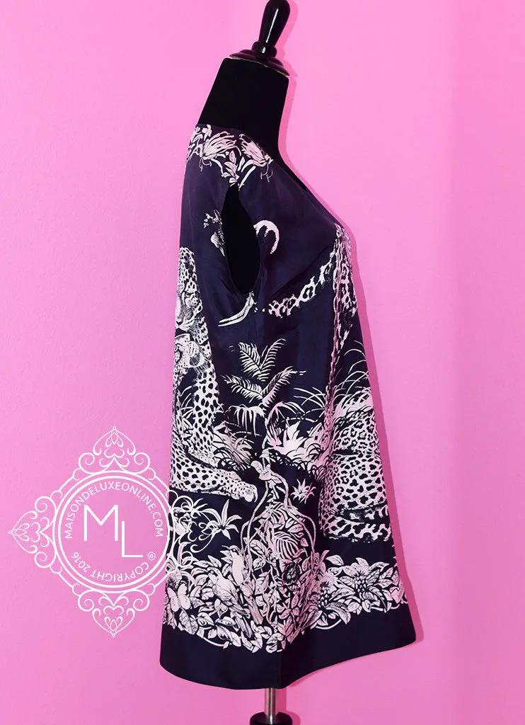 Hermes Black Navy Jungle Love Silk Tunic Dress 34 fit 36