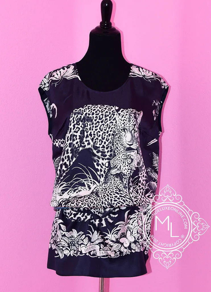 Hermes Black Navy Jungle Love Silk Tunic Dress 34 fit 36