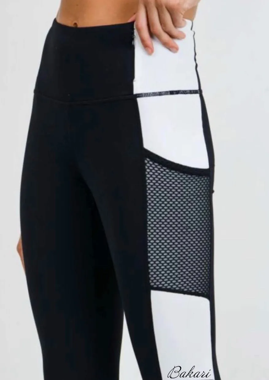 High-waist  Colorblock Full Leggings - Black/Mocha and Black/White