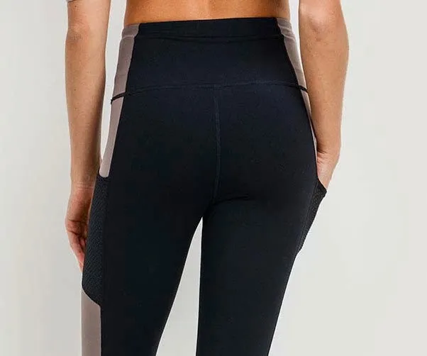 High-waist  Colorblock Full Leggings - Black/Mocha and Black/White