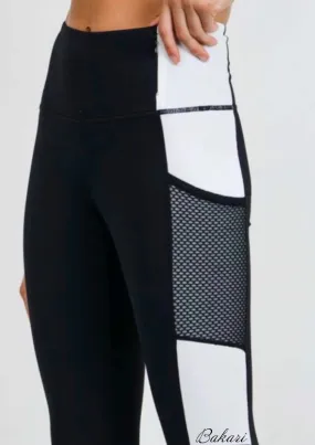 High-waist  Colorblock Full Leggings - Black/Mocha and Black/White