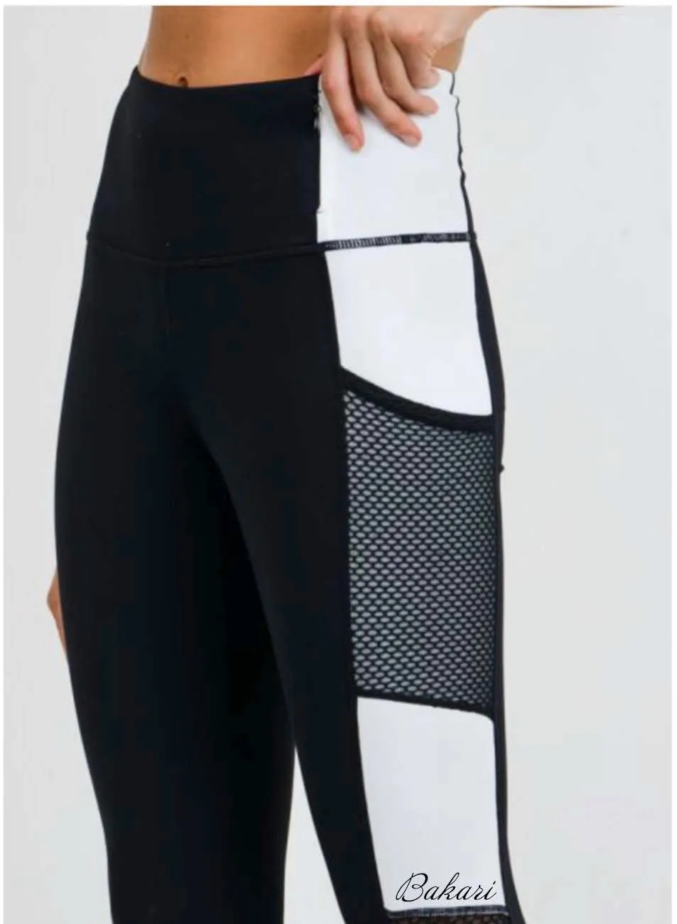 High-waist  Colorblock Full Leggings - Black/Mocha and Black/White