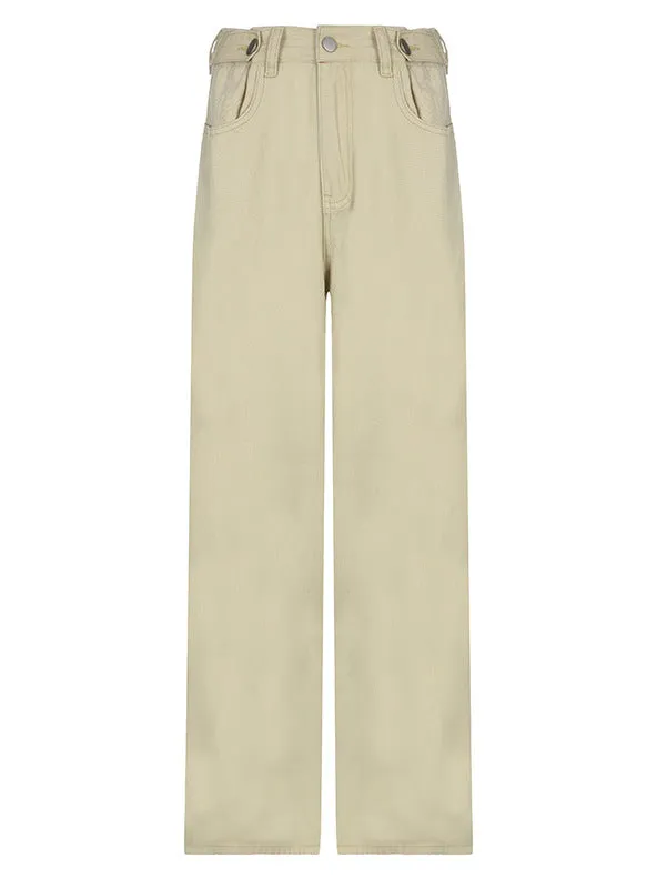 Lazy Wind Loose Slim Waist Adjustable Jeans