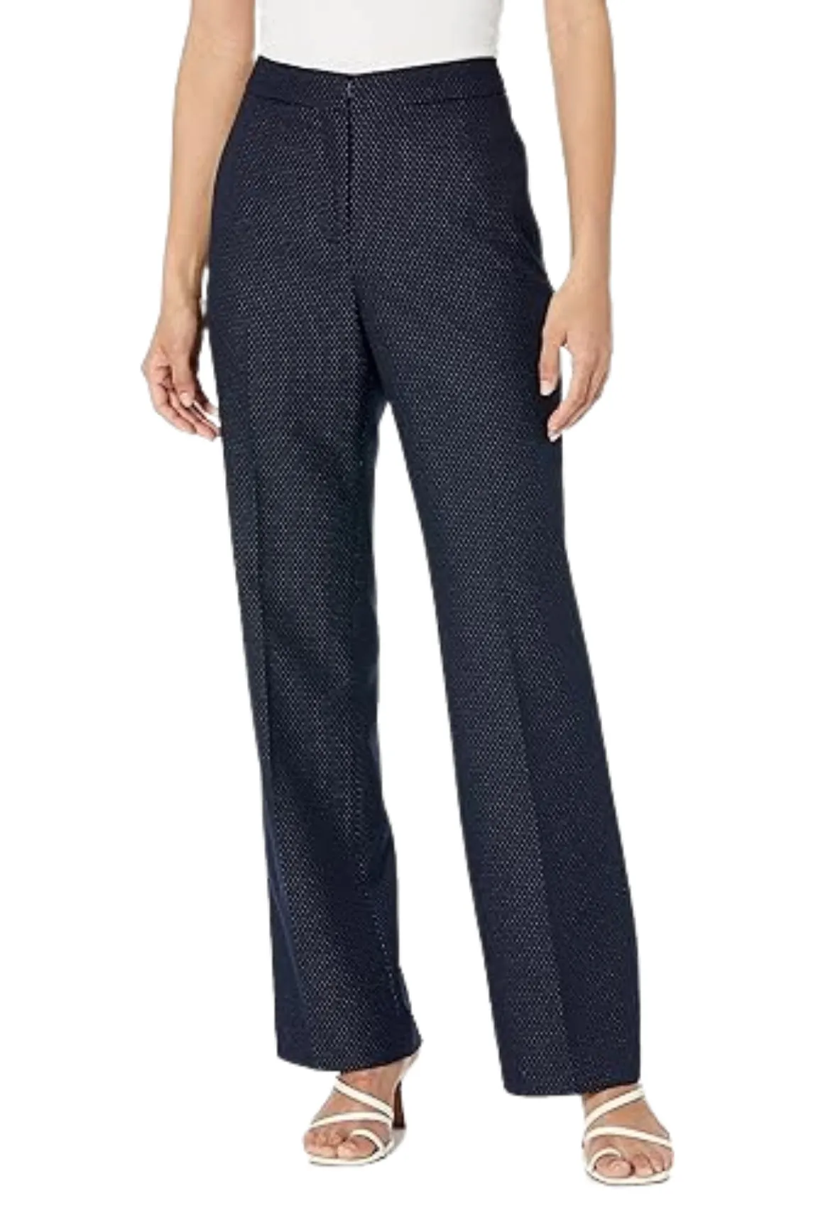 Le Suit Petite Birdseye Jacqaurd Two Button Piped Jacket and Pant Set