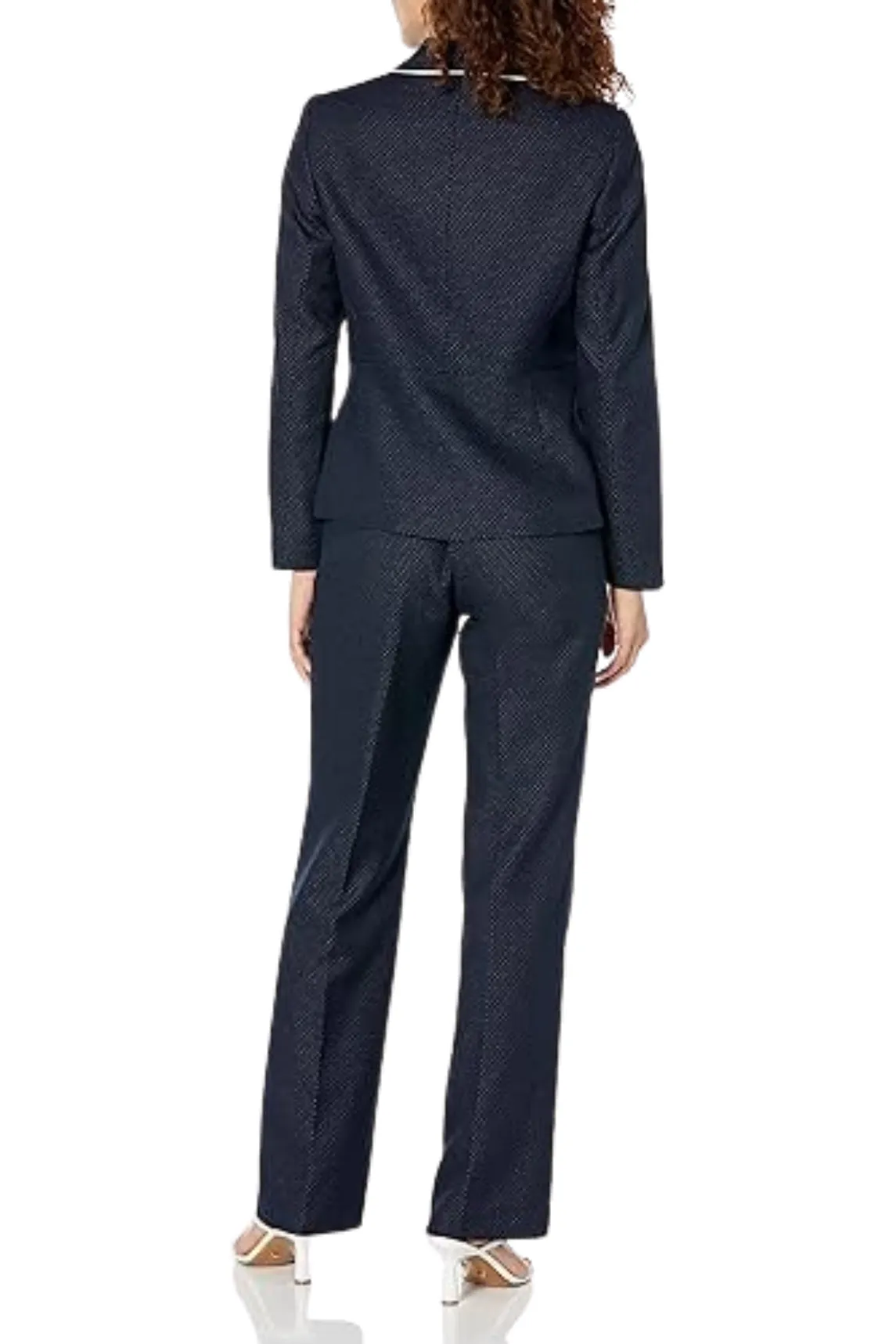 Le Suit Petite Birdseye Jacqaurd Two Button Piped Jacket and Pant Set