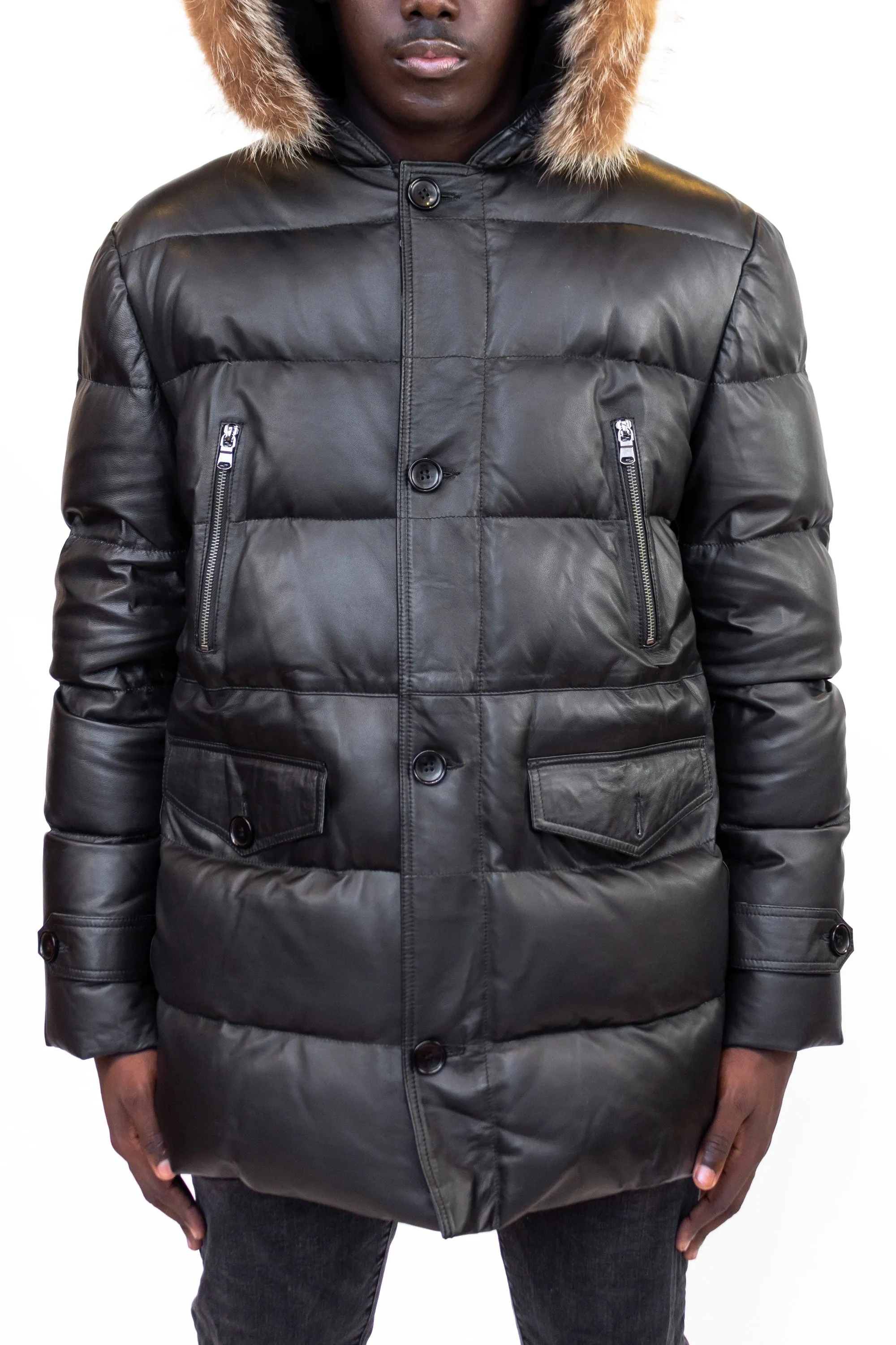 Leather Puffer w. Fox Hood