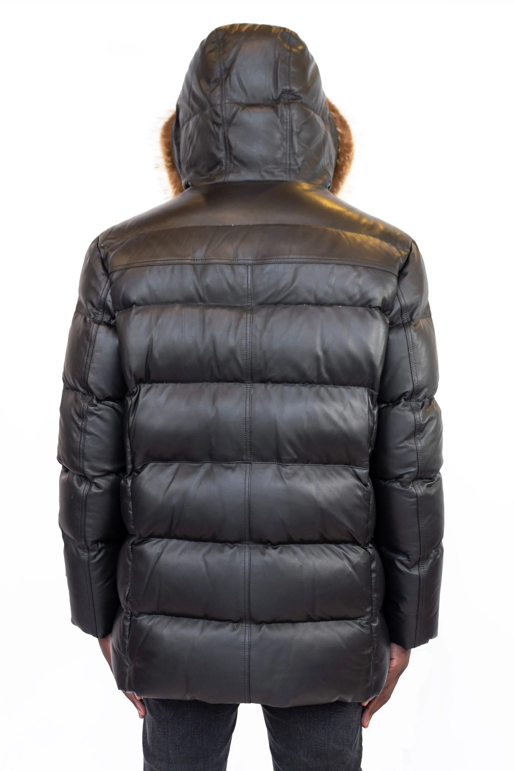 Leather Puffer w. Fox Hood