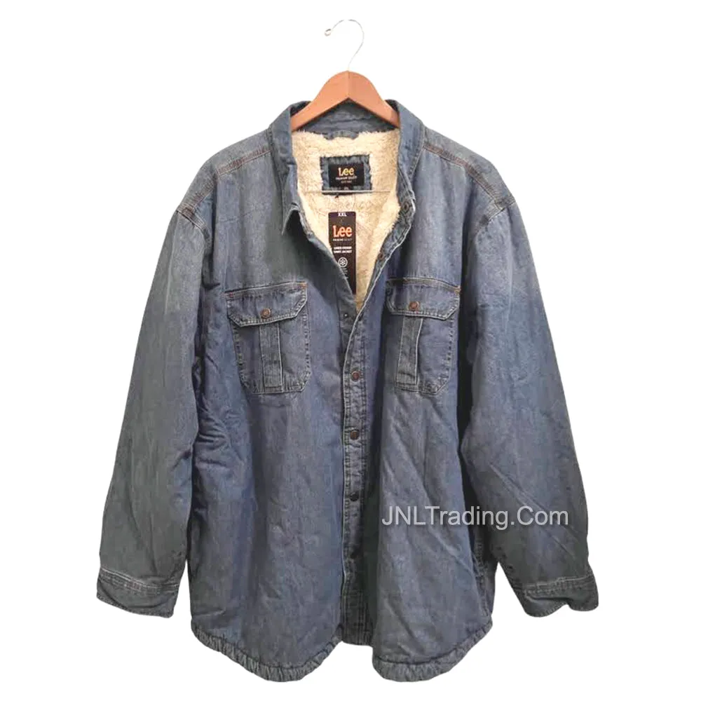 LEE Sherpa Lined Blue/Black Denim Durable Warm Shirt Jacket