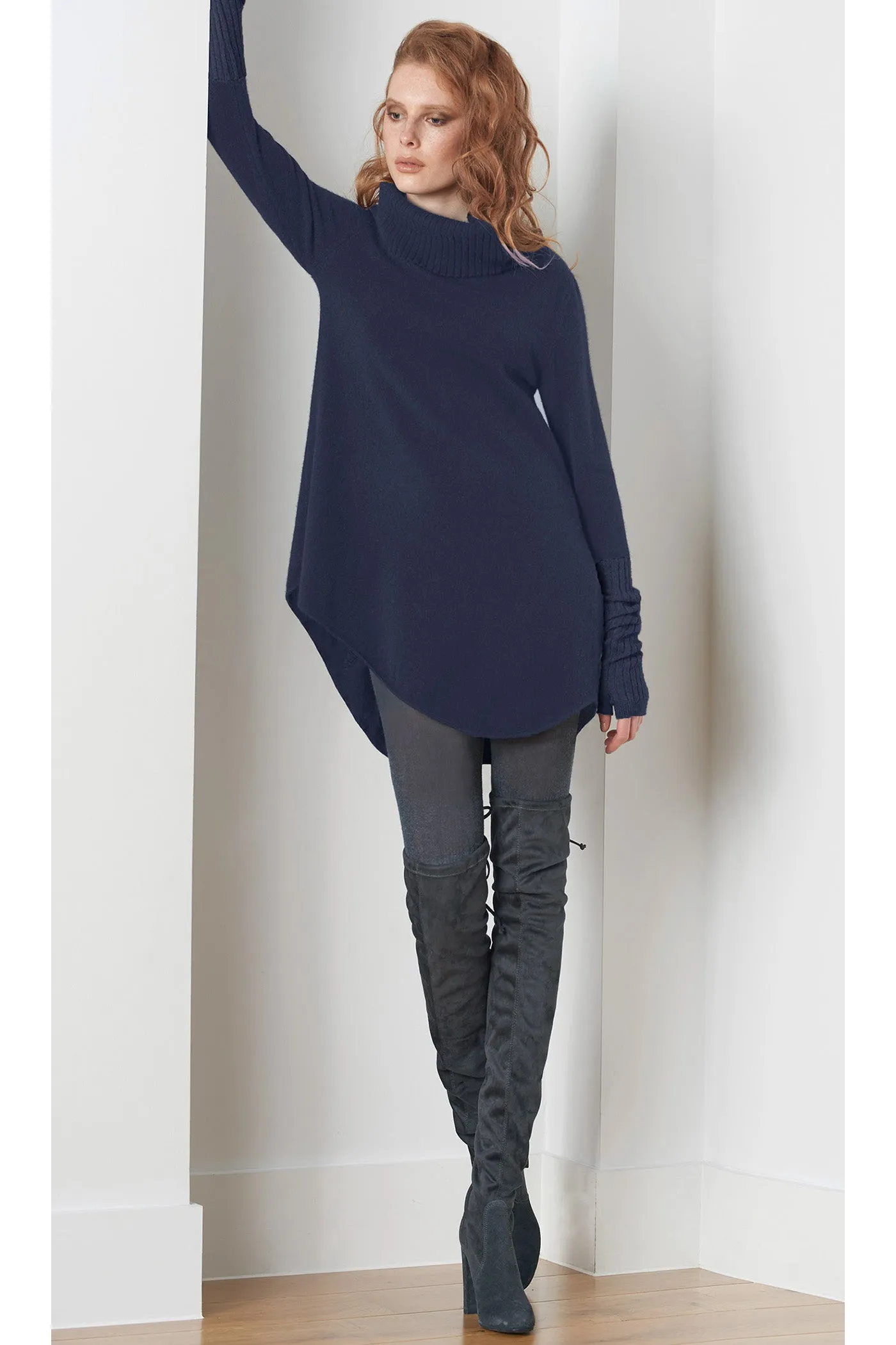 Longline Cashmere Jumper in Bottle green
