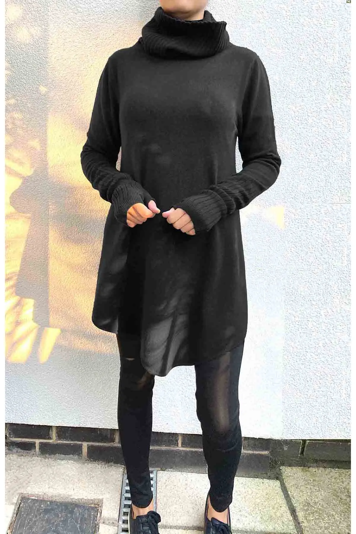 Longline Cashmere Jumper in Bottle green