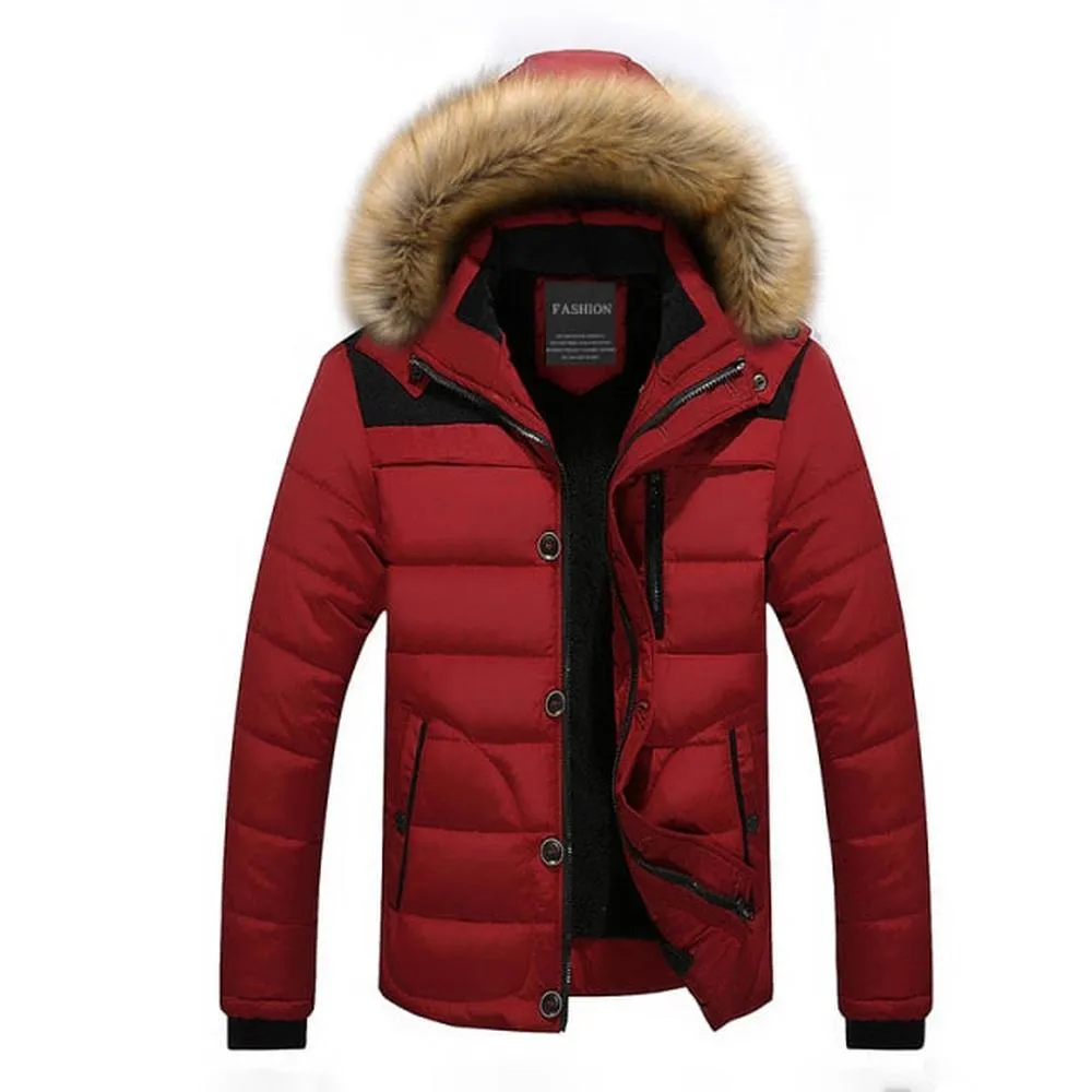 Men Brand Thick Fleece Jacket Hat Parkas Fur Collar Detachable Jackets