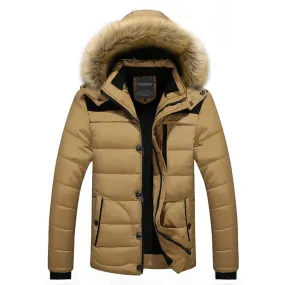 Men Brand Thick Fleece Jacket Hat Parkas Fur Collar Detachable Jackets
