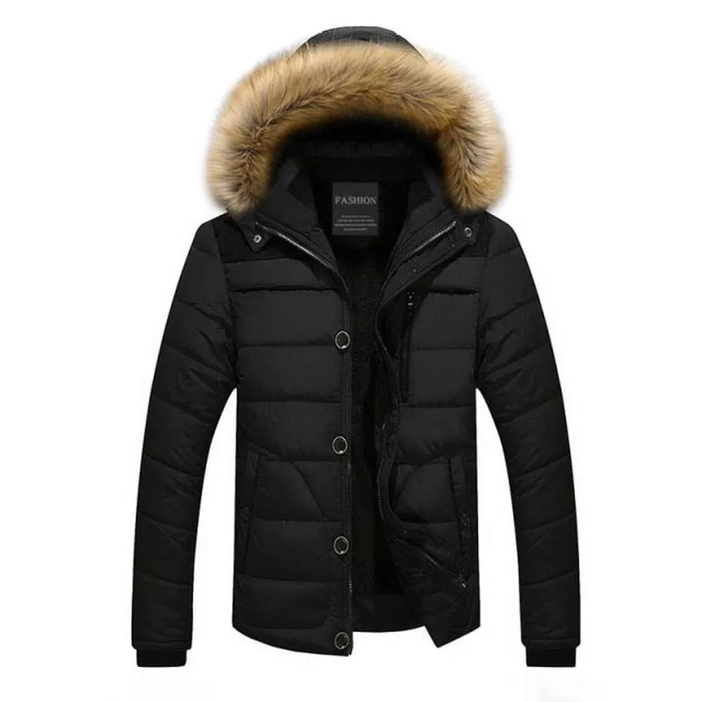 Men Brand Thick Fleece Jacket Hat Parkas Fur Collar Detachable Jackets