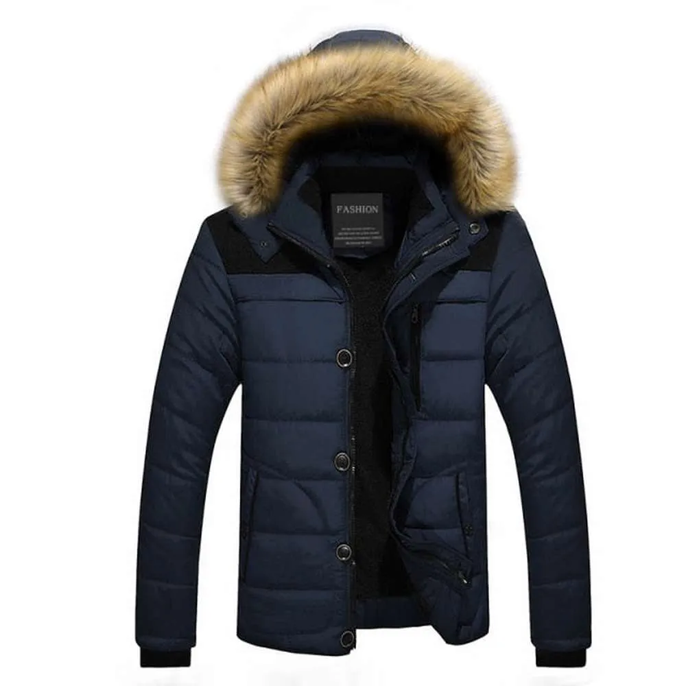 Men Brand Thick Fleece Jacket Hat Parkas Fur Collar Detachable Jackets