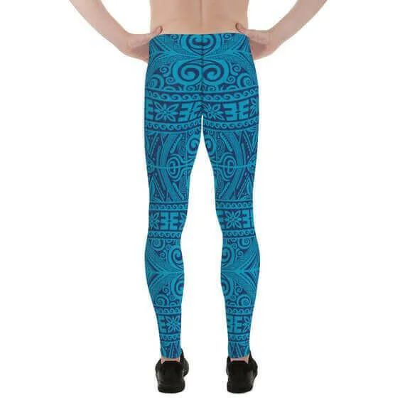 Mens Leggings - Blue Tribal Maori Tattoo Leggings