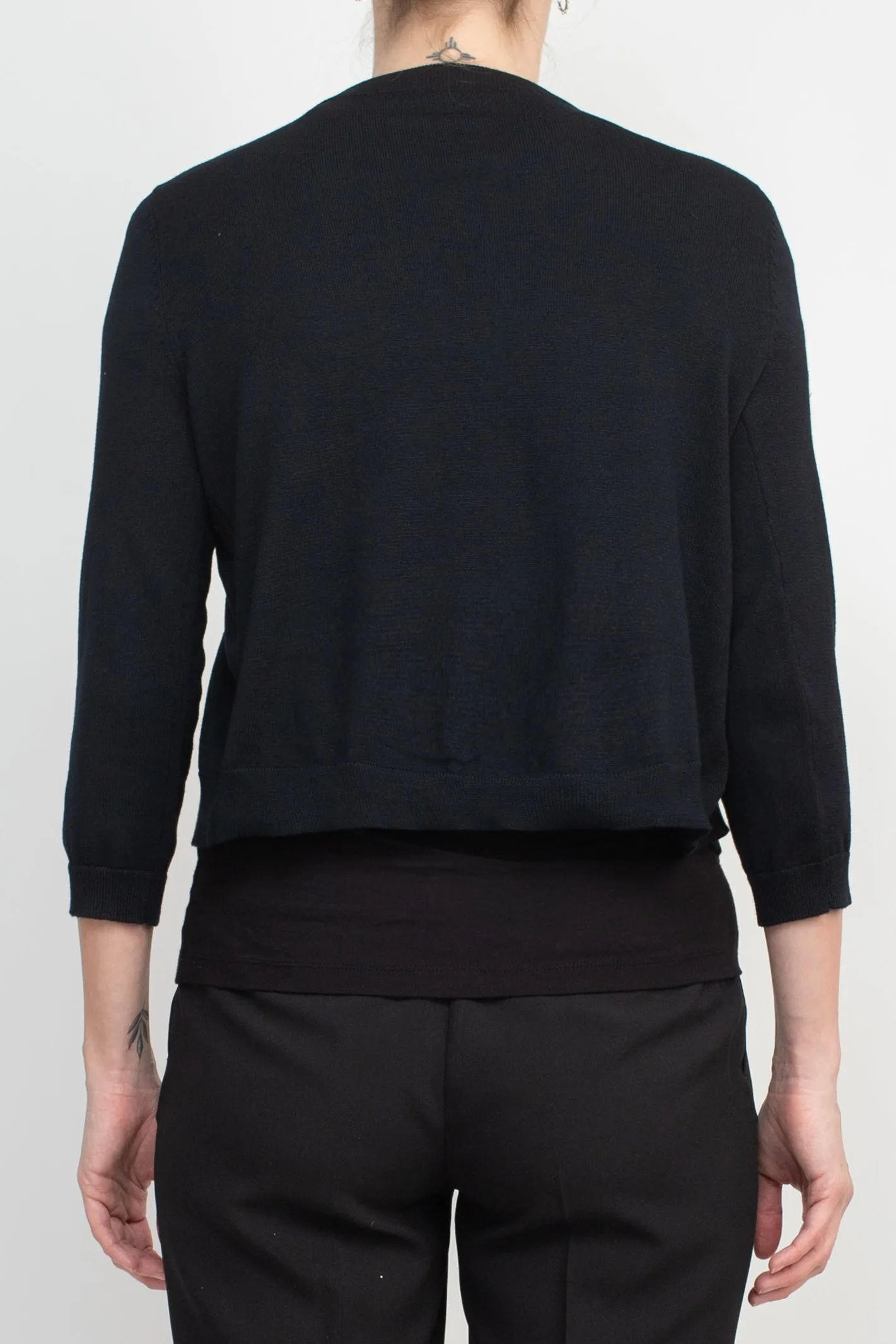 Nina Leonard Crew Neck Tie Neck 3/4 Sleeve  Open Front Solid Rayon Bolero