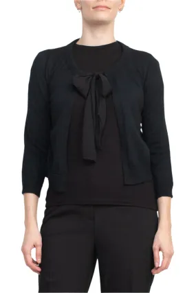 Nina Leonard Crew Neck Tie Neck 3/4 Sleeve  Open Front Solid Rayon Bolero
